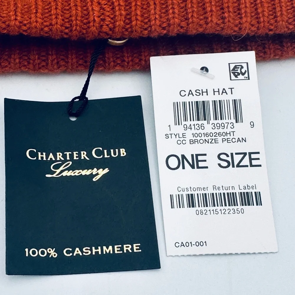 Charter Club Cashmere Cuffed Beanie Hat Women's One Size BRONZE PECAN